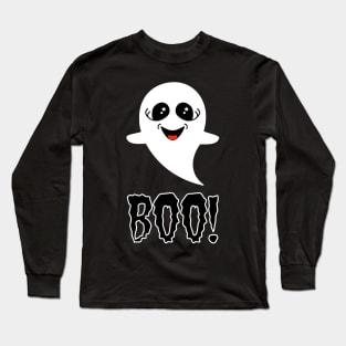 Boo!  Cute Little Ghost on Black Long Sleeve T-Shirt